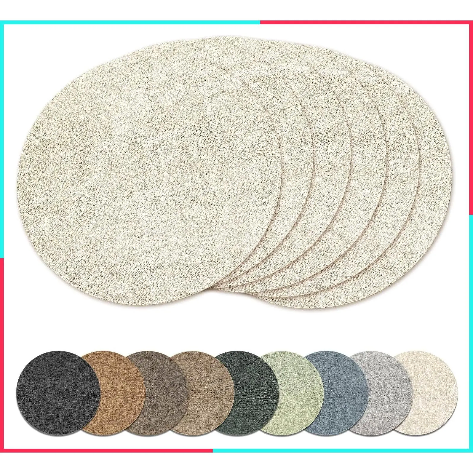 13-Inch Round Faux Leather Placemats Set of 6, Reversible & Wipeable Table Mats