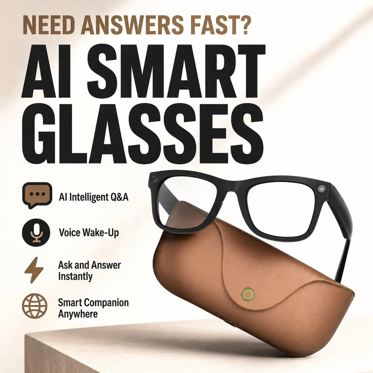 2026 Trend AI Translation Camera Glasses Portable Charging Case, 1080P Stabilized Video, Wearable Travel & Outdoor Tech, Real‑Time Translation, 2026 AI Smart Camera Glasses, 8MP HD Lens, Voice Control, Bluetooth Calling