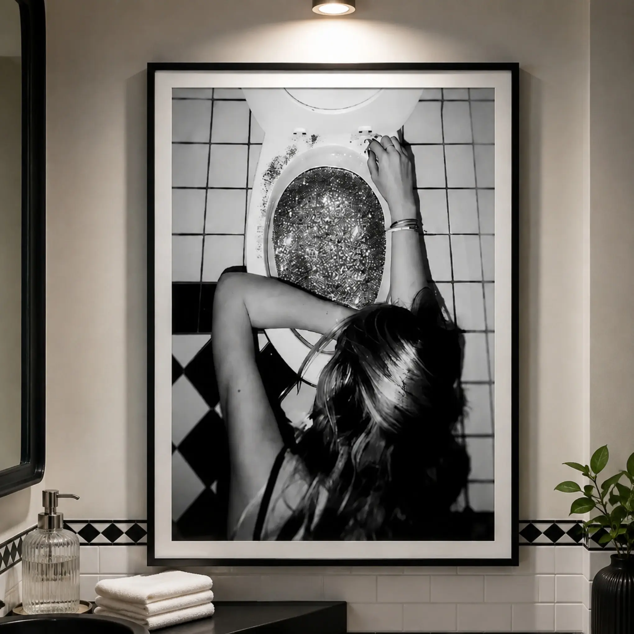 Surreal Cosmic Bathroom Wall Art Poster,Black and White Funny Toilet Artistic Print,Perfect Gift for Alternative Art Lovers,Ideal Wall Decoration for Bathroom,Apartment,Bedroom,Dorm or Vanity Area, Modern Aesthetic Canvas Wall Decor,Unique Artwork for Ecl