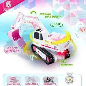 Pink remote-controlled excavator toy construction vehicle with lights and music, rechargeable, crawler-type digger, suitable for girls and children over 3 years old