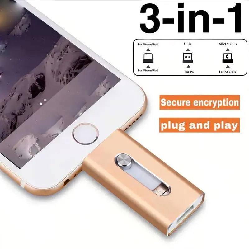 High-Speed USB 3.0 Flash Drive, USB Stick Drive, Portable Flash Drive, USB Memory Stick, 3-In-1 Storage Device with Free Type-C Adapter, Compatible with Android and PC, 64GB-1tb Capacity