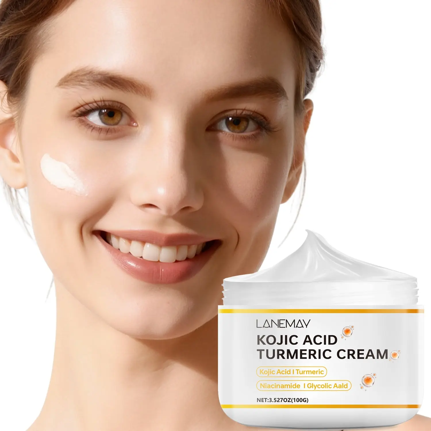 100g Turmeric Niacinamide Glycolic Acid Kojic Face Cream Moisturizer, Brightens Uneven Skin, Improves Texture, Hydrates, Softens, Refreshes