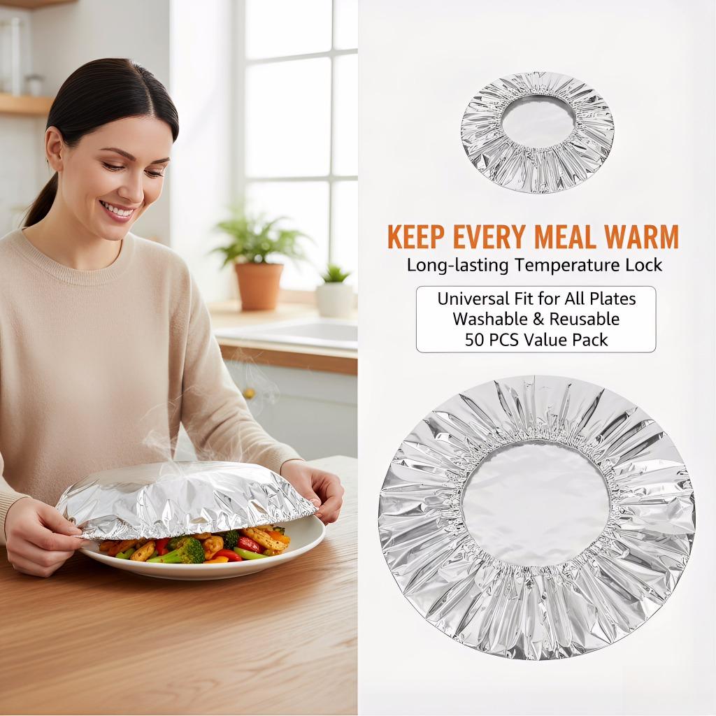 50pcs-Aluminum foil thermal insulation film dining table meal thermal insulation cover household aluminum foil plastic wrap cover kitchen fresh insulation