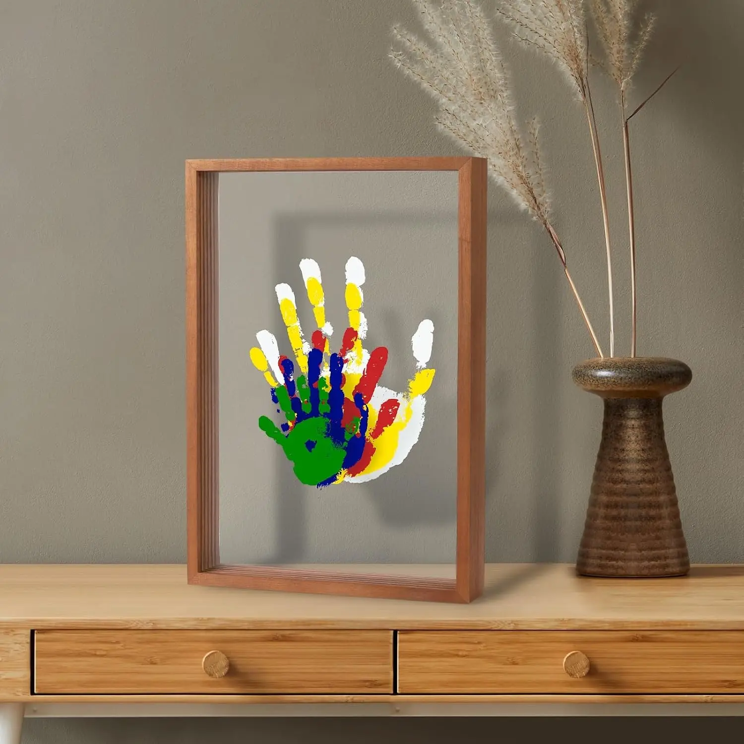Family Handprint Kit, DIY Craft Keepsake Wooden Frame, Endless Gift Set, Non-Toxic Paints, Transparent Sheets