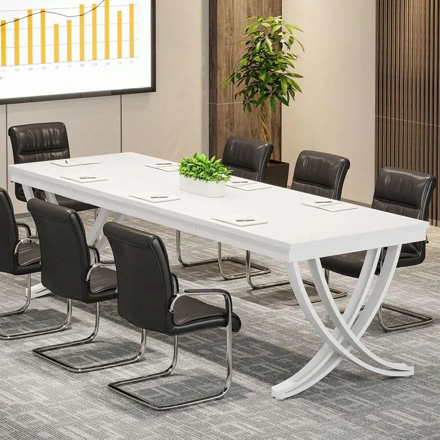 Modern 6.5FT Rectangular Conference Table, 78-Inch Long Business Boardroom Desk with Strong Metal Frame & Metal Legs, Easy Setup Office Furniture for 6-8 People with Strong Support