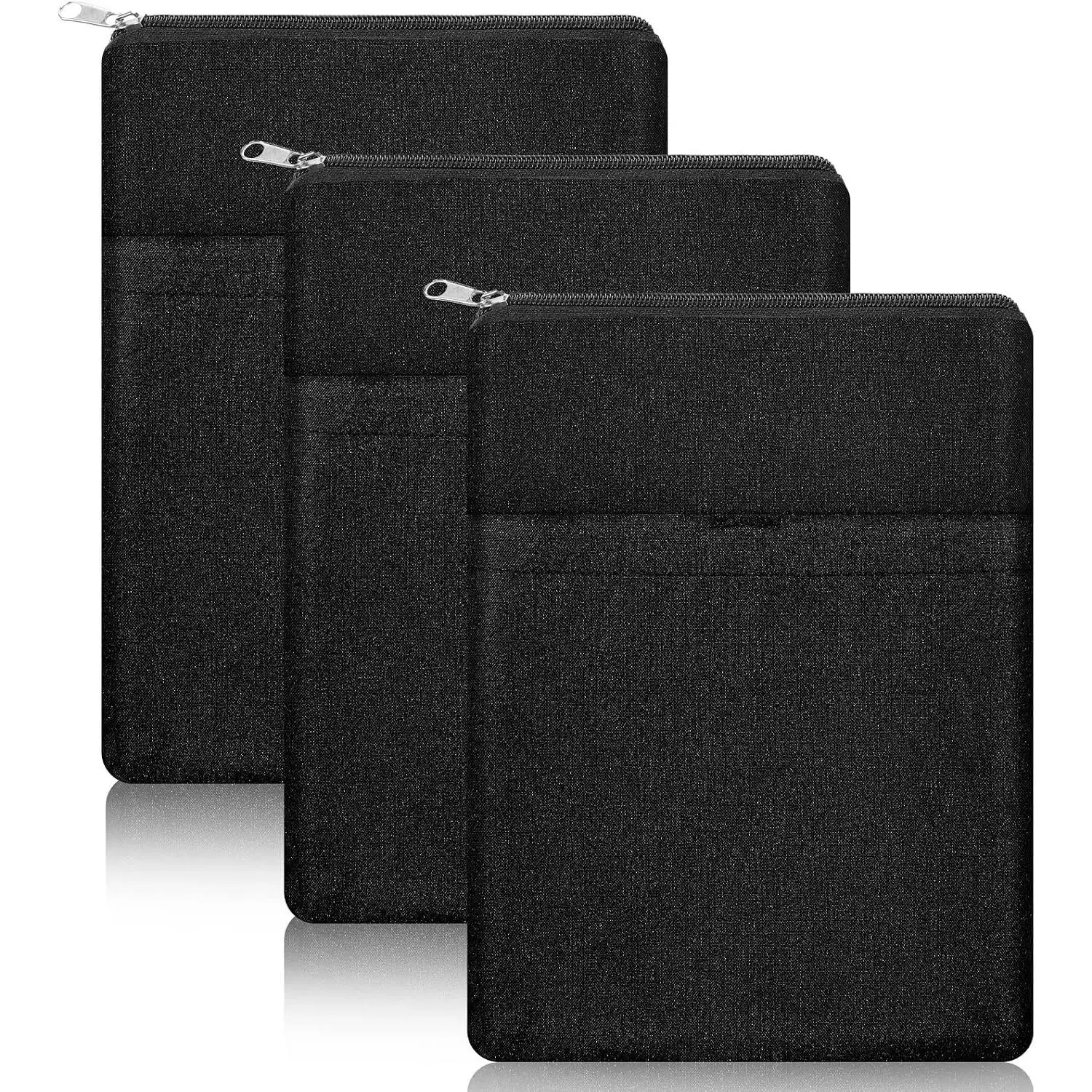 3 count Book Protector Sleeve with Zipper Covers Protector Bag Pouch for Book Lovers Bookish Holiday Festival Gifts Canvas Paperback Cover Washable Pouch Pocket 11 x 8.7 Inch(Black)