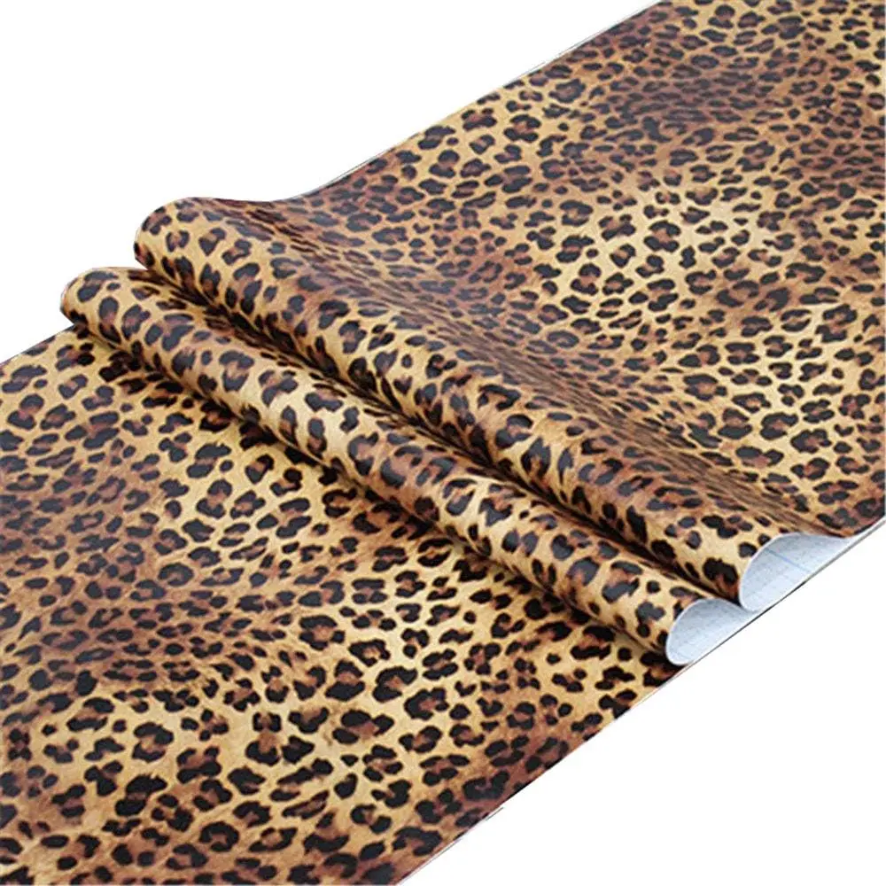 Self Adhesive Vinyl Leopard Print Contact Paper Shelf Liner for Dresser Drawer Cabinets Table Furniture Walls Crafts Decal Removable 17.7x117 Inches