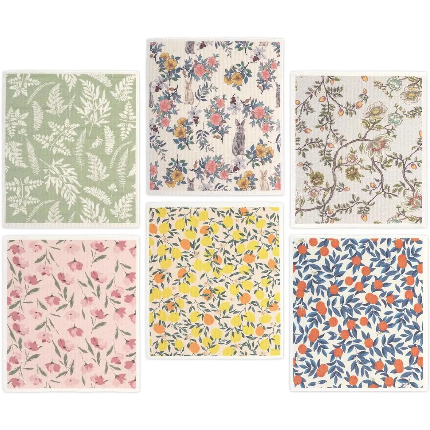 Swedish Dishcloths Dish Towels Set: 6 Packs Cellulose Sponge Cloths Reusable Cleaning Cloths for Kitchen Absorbent Reusable Paper Towels Dish Cloth Non-Scratch No Odor (Fruit Flower)