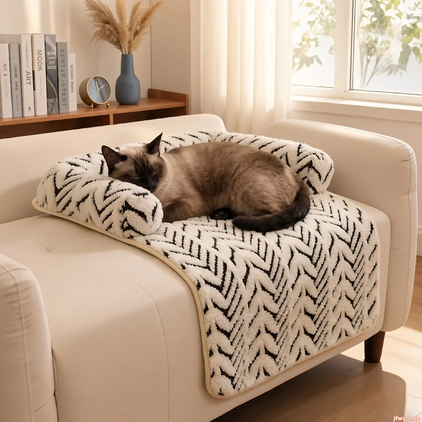 Plush Pet Sofa Bed with Bolster Pillow, Non-Slip Indoor Couch for Cats & Small Dogs – Cozy Washable Furniture Protector, Aesthetic Anxiety Relief Dog Bed