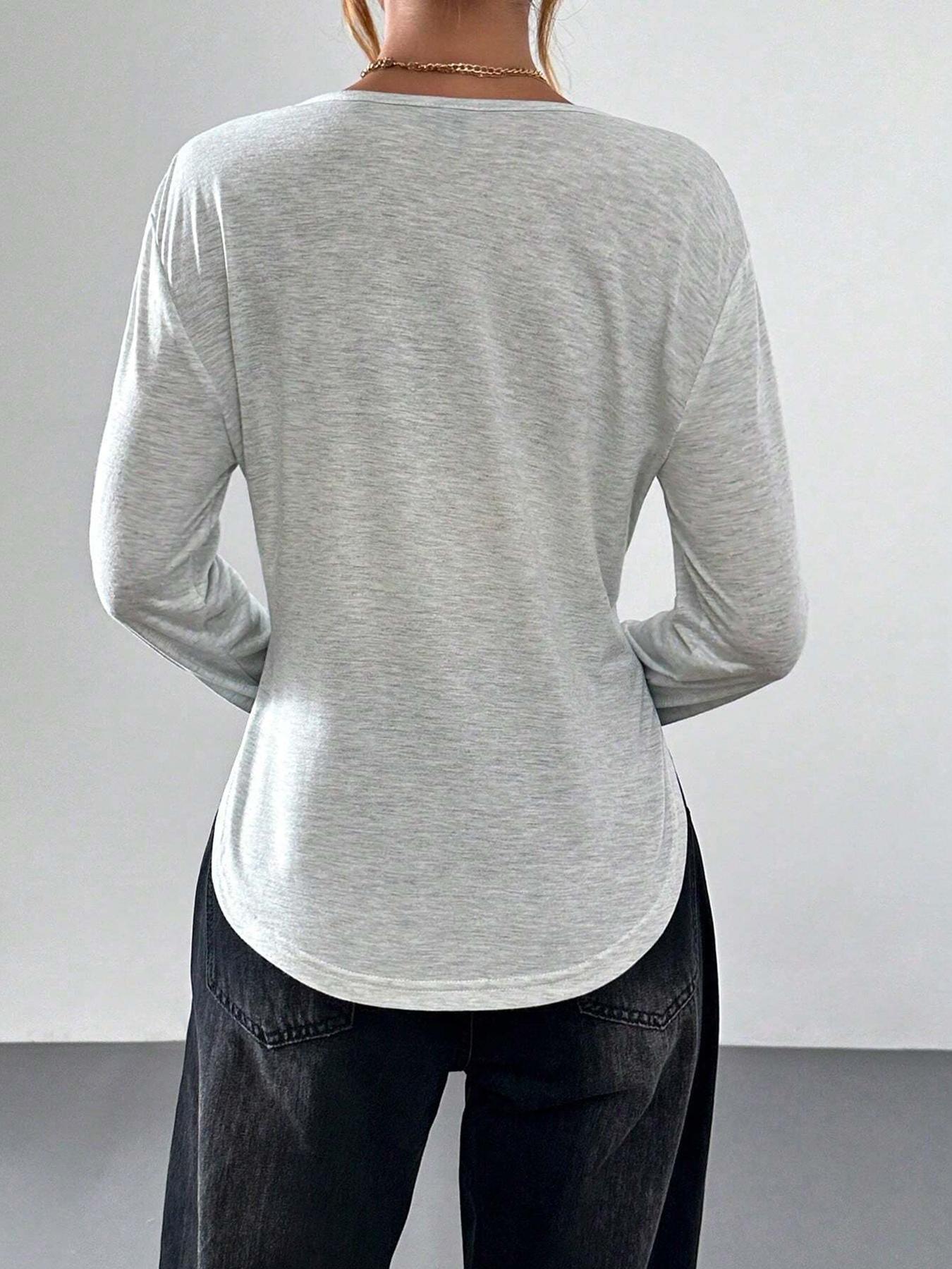 Women's Long Sleeve Button Neckline Fitted T-Shirt, Casual Ladies Top for Daily Wear, Comfortable and Stylish Women's Clothing