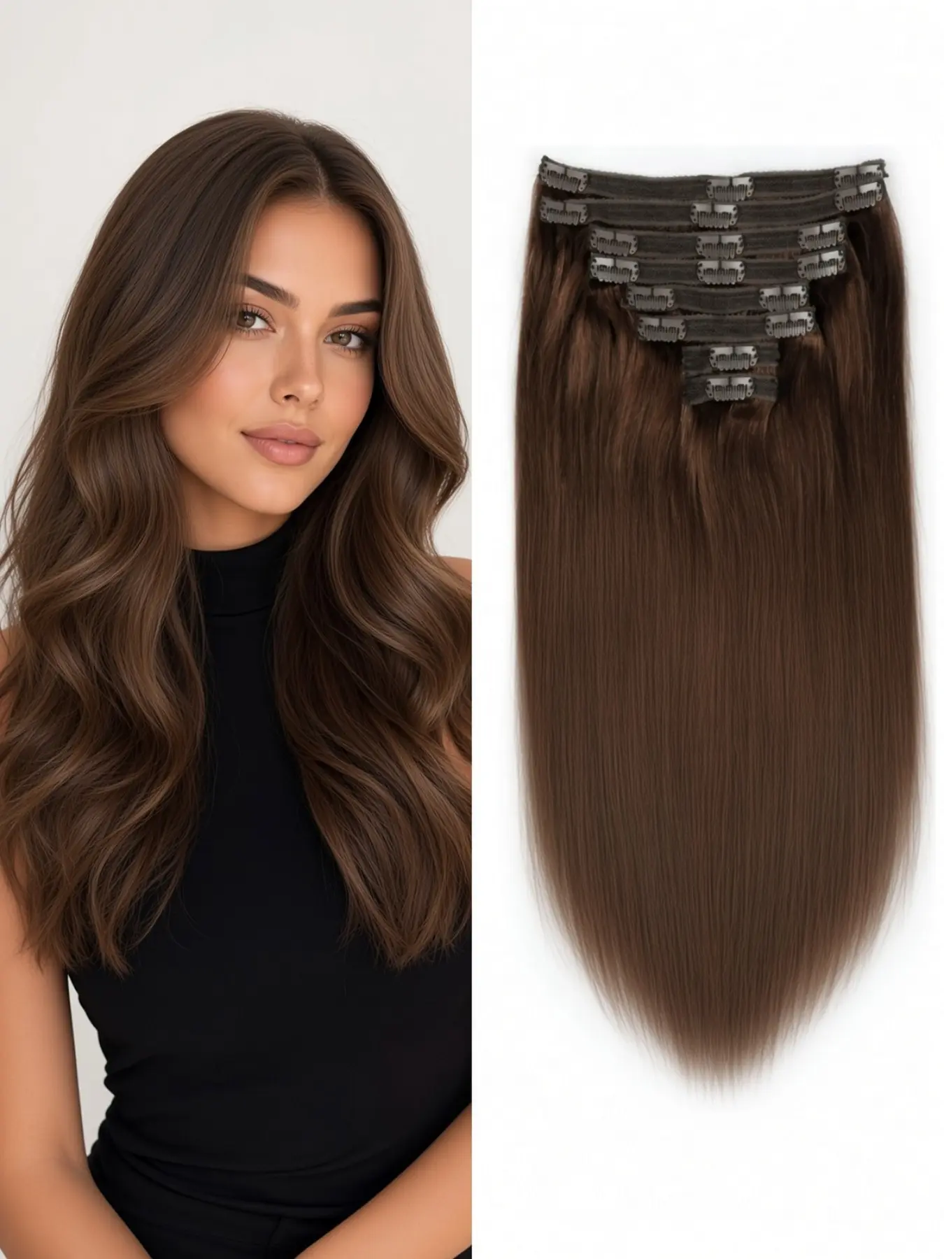 8 Pieces Clip In Human Hair Extensions Brazilian Remy Straight Hair 18 Clips Included Double Weft Handmade Structure 14 To 28 Inch Color 4 Chocolate Brown Soft Hair For Ladies