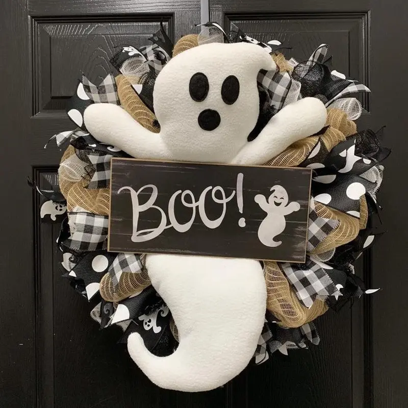 Halloween Wreath Ghost Doll Decoration, Realistic Halloween Door Wreath, Indoor Scene Decorative Circle, Perfect for Halloween Parties