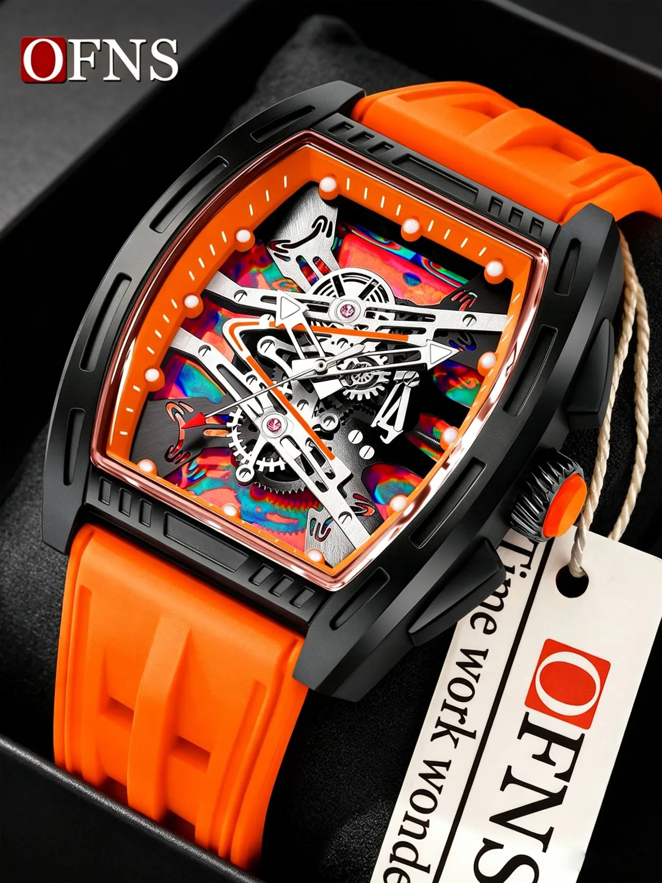 Ofns Luxury Brand Wine Barrel Dial Watch, Luminous Waterproof Sports Quartz Watch, Cool Classic Men's Watch, Trendy and Stylish, High End Watch, Analog Watches, Quartz Wristwatch
