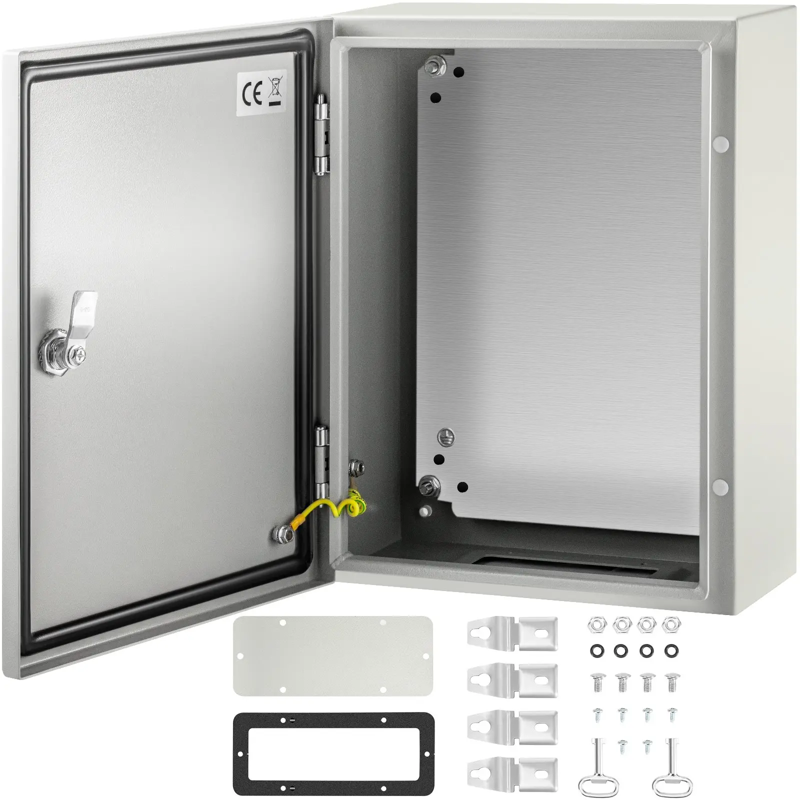 VEVOR Carbon Steel Electrical Box, 16x12x6 inches, Hinged Cover, IP66 Waterproof & Dust Resistant, Suitable for Outdoor Use, Includes Mounting Plate