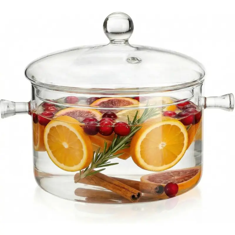 1.5L/50oz Glass Saucepan with Cover, Heat Resistant Stovetop Glass Cooking Pot with Lid for Pasta Noodle, Soup, Milk, Clear Simmer Pot for Potpourri Christmas Holiday Home Fragrance-L