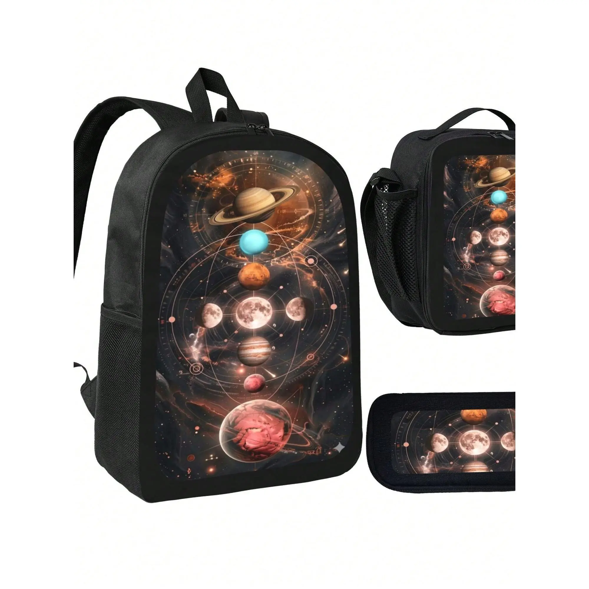 Solar System School Backpack 3 Piece Set  Outer Space Bookbag For Students