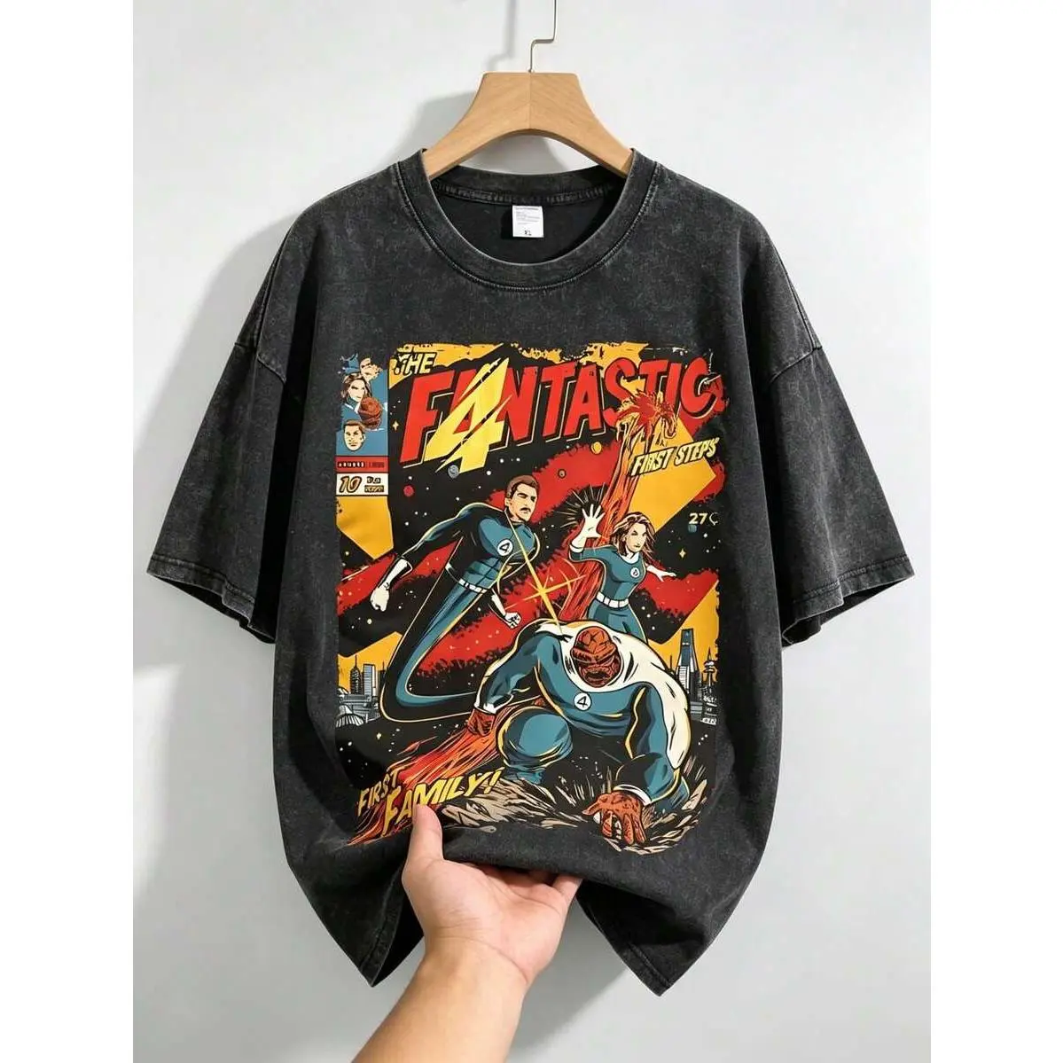 Men's Pure Cotton Short Sleeve Tee, Retro Superhero Theme, Fantastic 4 Comic Art Graphic Print, Loose Fit Multi-Size T-Shirt Top