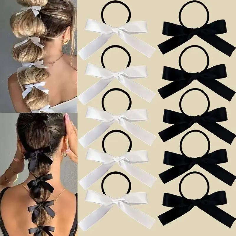 Balletcore Ribbon Bow Hair Tie for Women & Girls, Cute Coquette Ponytail Holder, Elegant Ribbon Hair Accessory for Braids, Double Ponytails, Daily Wear & Dance Styling