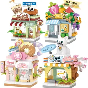 NEW Restaurant Dessert Coffee Pet Fruit Store Street View Food House Building Blocks Kit  Bricks Model Toy