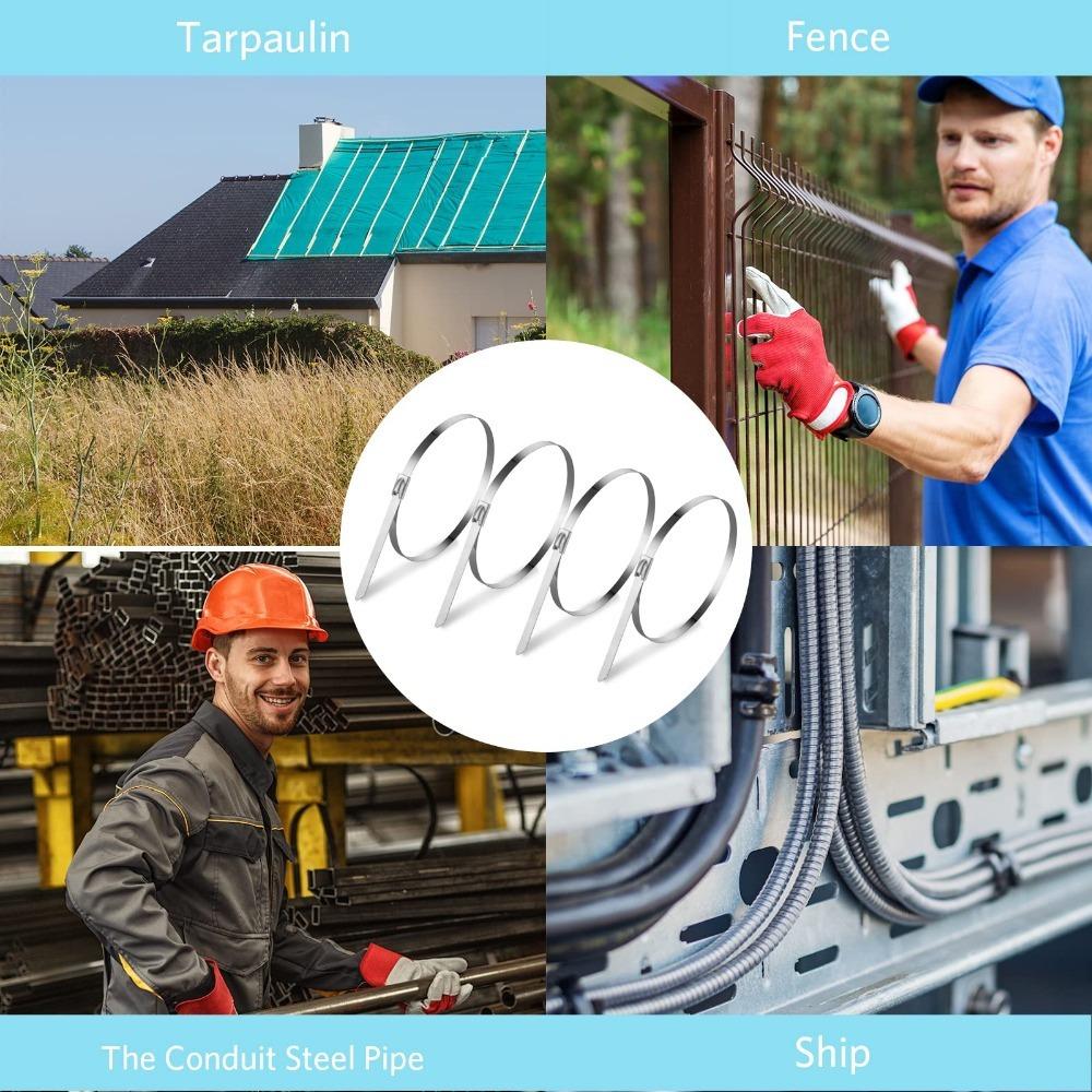 150 Pcs Metal Zip Ties Set, Multifunctional Cable Zip Ties, Stainless Stee Metal Zip Ties, Suitable for Outdoor Chain Link Fence and Exhaust Wrap, Cheap Stuff Industrial Hardware