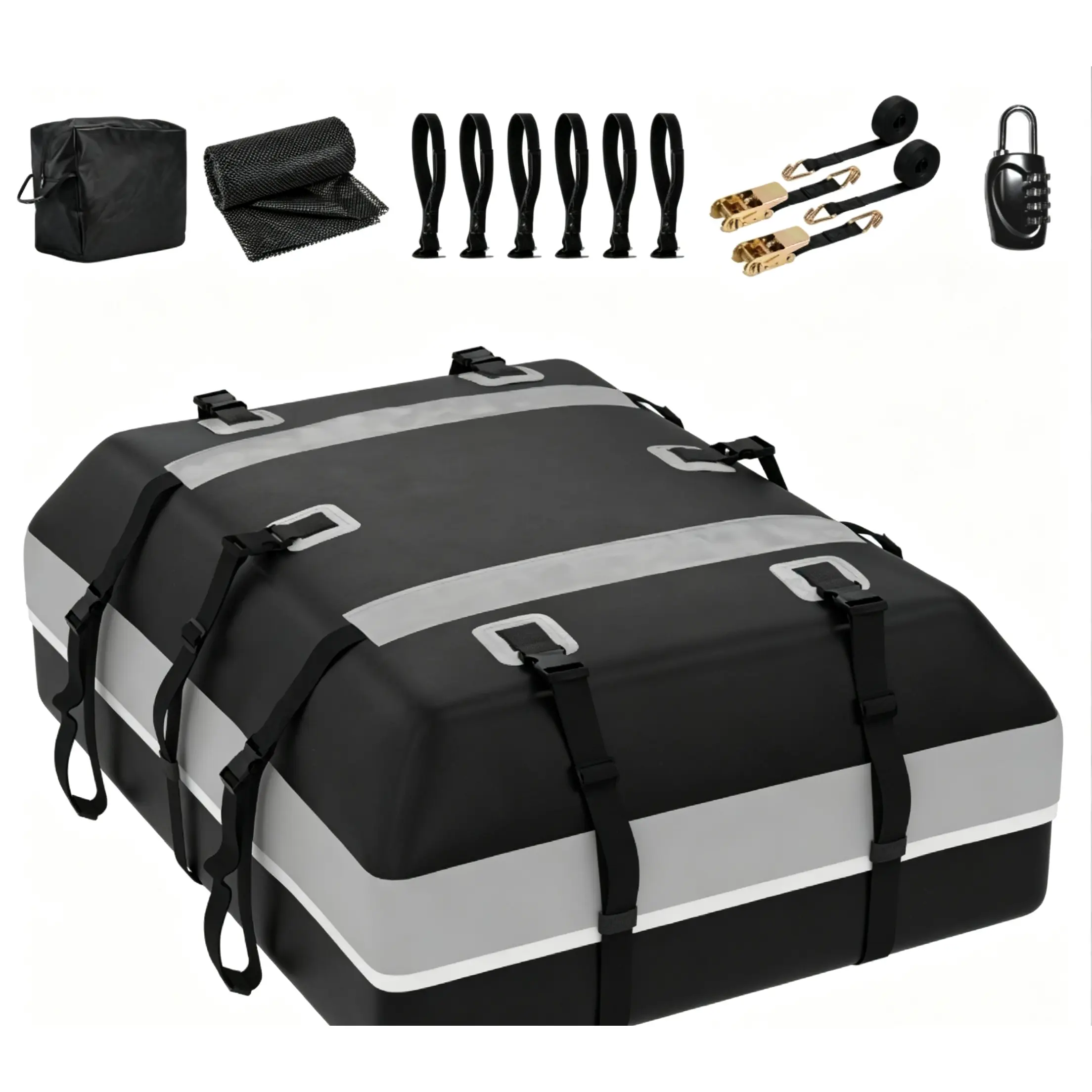 Car Rooftop Cargo Carrier Bag - 21 Cubic Feet Waterproof Soft Shell Roof Cargo for All Vehicles with/Without Rack, Includes Ratchet Straps, Anti-Slip Mat, Door Hooks, Luggage Lock