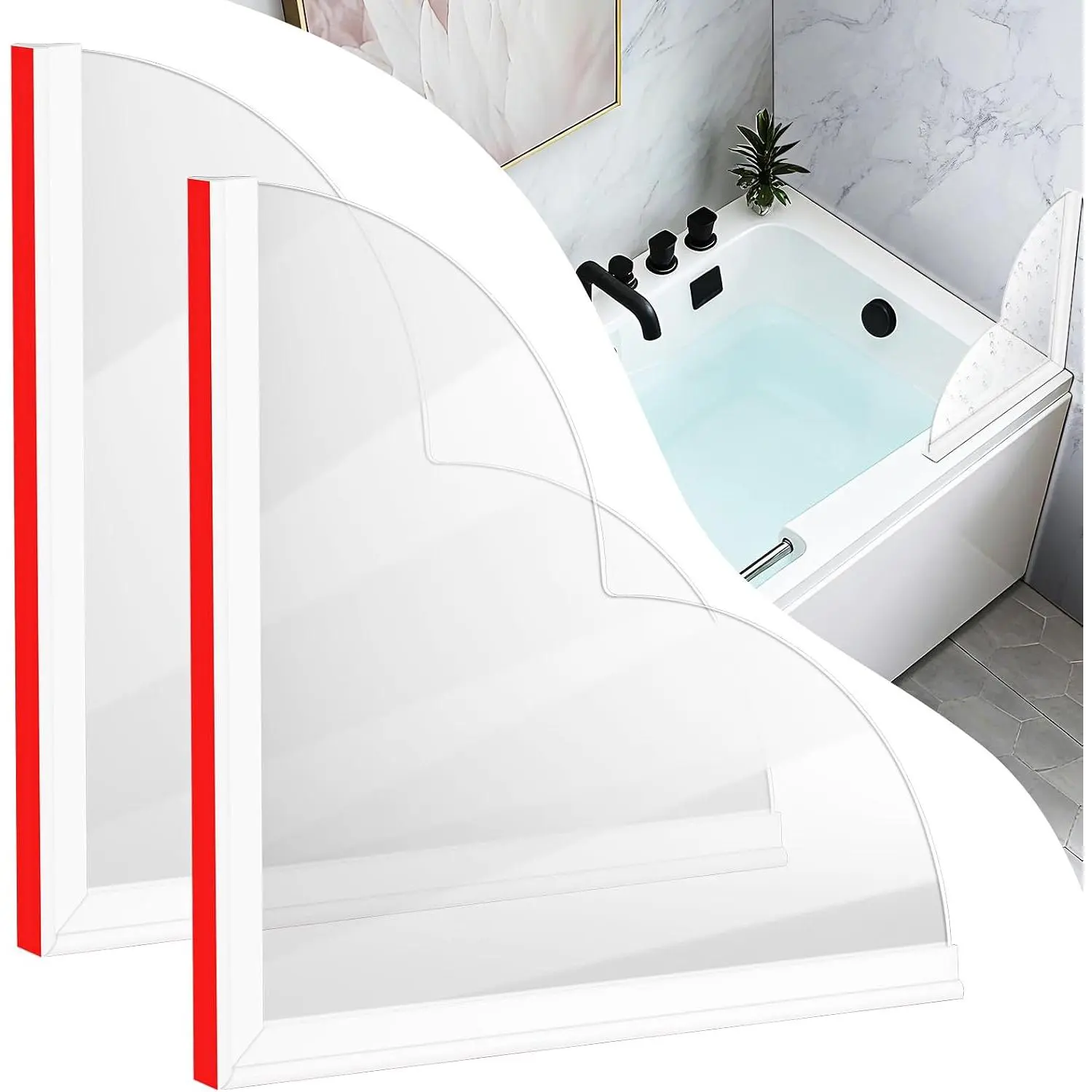 2 Pack Large Shower Splash Guard Kit, Upgrade 9.25 x 9.25 Bathtub Shower Water Splash Guards, Self-Adhesive Shower Guards to Keep Water in Shower, Shower Water Blocker from Splashing Out