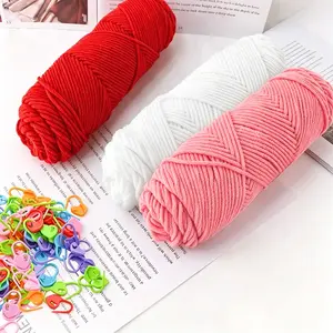 3 Rolls 100g Medium Thick Polyester Yarn Set with 30 Stitch Markers, DIY for Scarf Doll Blanket Knitting