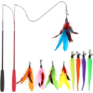 Indoor cat toys, interactive cat toy set, includes 2 retractable cat teaser wands and 9 cat toy refills, fun kitten toys, cat fishing rod toy, suitable for bored indoor cats to chase and exercise