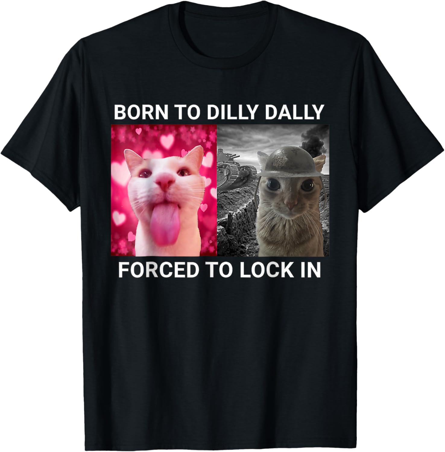 Gift Tee Born To Dilly Dally Forced To Lock In FUNNY MEME CUTE Cat T-Shirt for Men Women casual cotton streetwear all