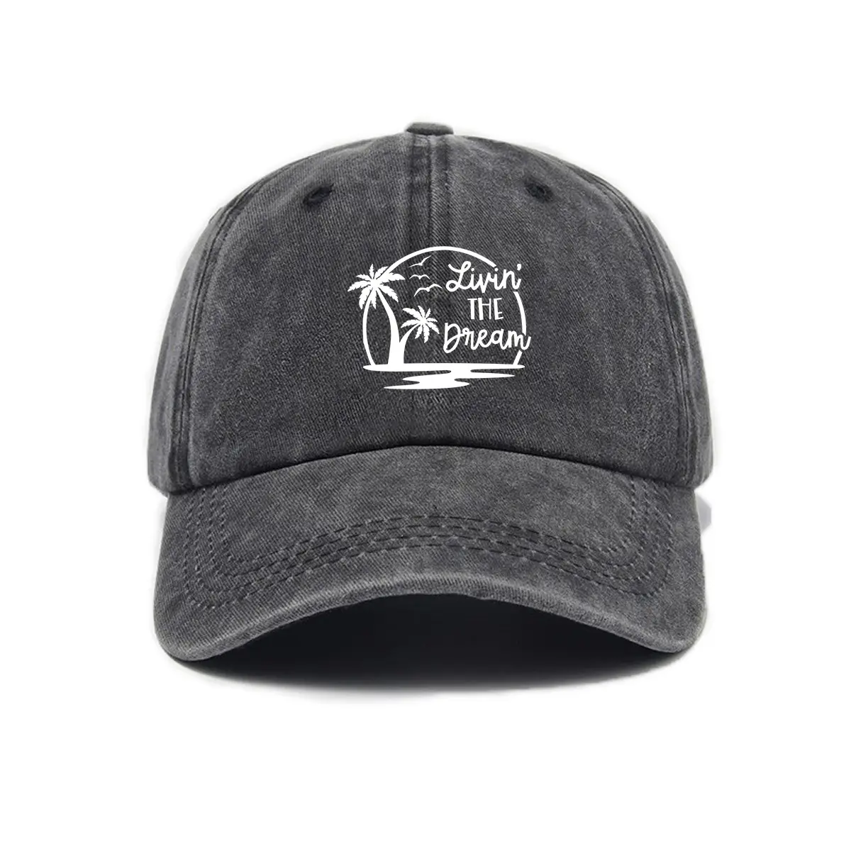 Dark Gray Washed Denim Baseball Hat Beach Coconut Tree Dad Cap Vintage Casual Adjustable Sun Hat for Men Women Trendy Streetwear Fashion Outdoor Sport Golf Trucker Cap Running Gym Workout Hunting Fishing Summer