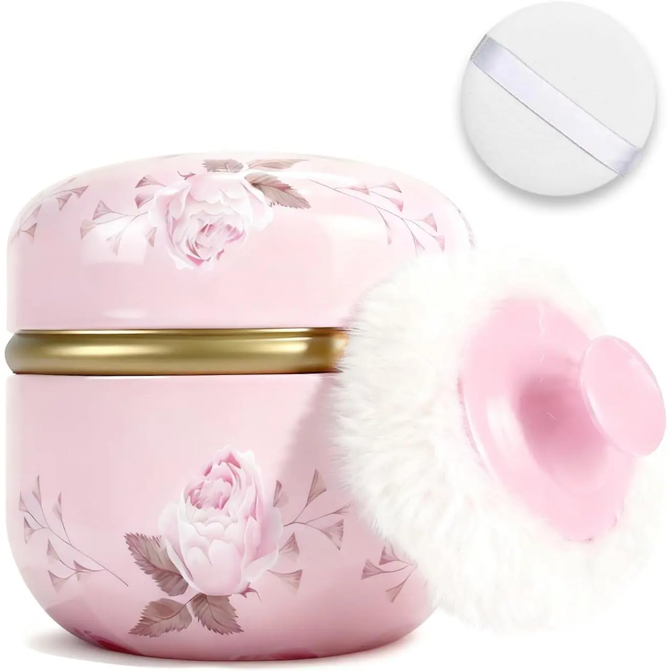 Body Powder Puff and Container, 3.15" Portable Empty Body Powder Container for Baby Women's Loose Dting Powder, Powder Case Box with Lids for Bath, Travel and Home e (Old time)