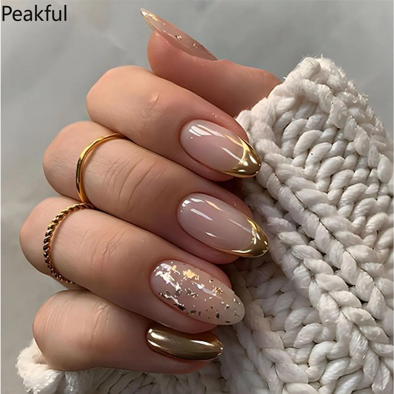 24Pcs Glossy Pearl Press-On Nails Short Almond, Shimmering Iridescent Fake Nails with Sparkle Effect & Reusable Adhesive Tabs, Complete DIY Manicure Kit for Women, Great Gift for Style Enthusiasts