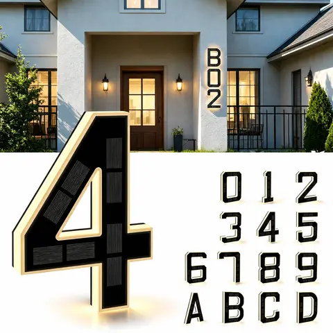 Solar Lighted House Numbers 9 Inch Waterproof LED Address Signs for Outside Modern House Numbers with Large Personalization Options,Decorate your door number, DIY personalisation.Modern Farmhouse Illuminated Sign Light