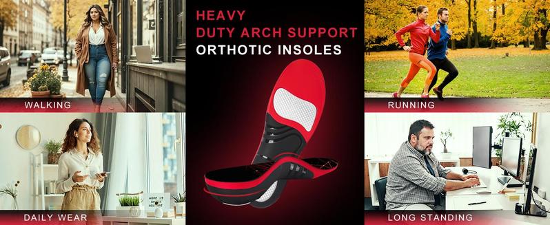 Plantar Fasciitis Insoles, High Arch Support Inserts for Men Women, Duty Pain Relief Orthotic Flat Feet Work Boot Running Athletic Insole for Standing All Day