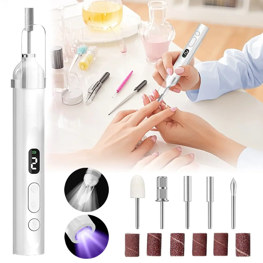 Nail Drill Machine Electric Nail Polisher Rechargeable Electric Nail File for Manicure Portable Nail Sander with UV Nail Lamp