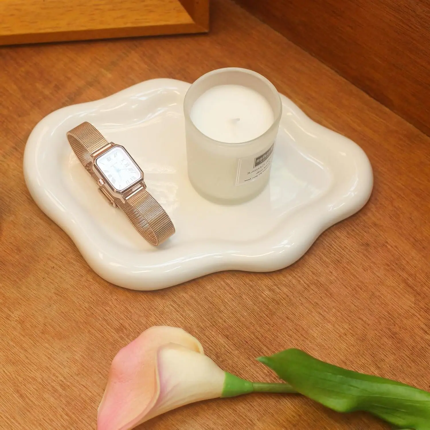 Ceramic Cloud Jewelry Tray Trinket Dish Key Bowl for Nightstand Decor, Decorative Small Desk Jewelry Plate Key Holder, Cute Aesthetic Bedroom Room Decor, Gift for Women, White, MediumGift