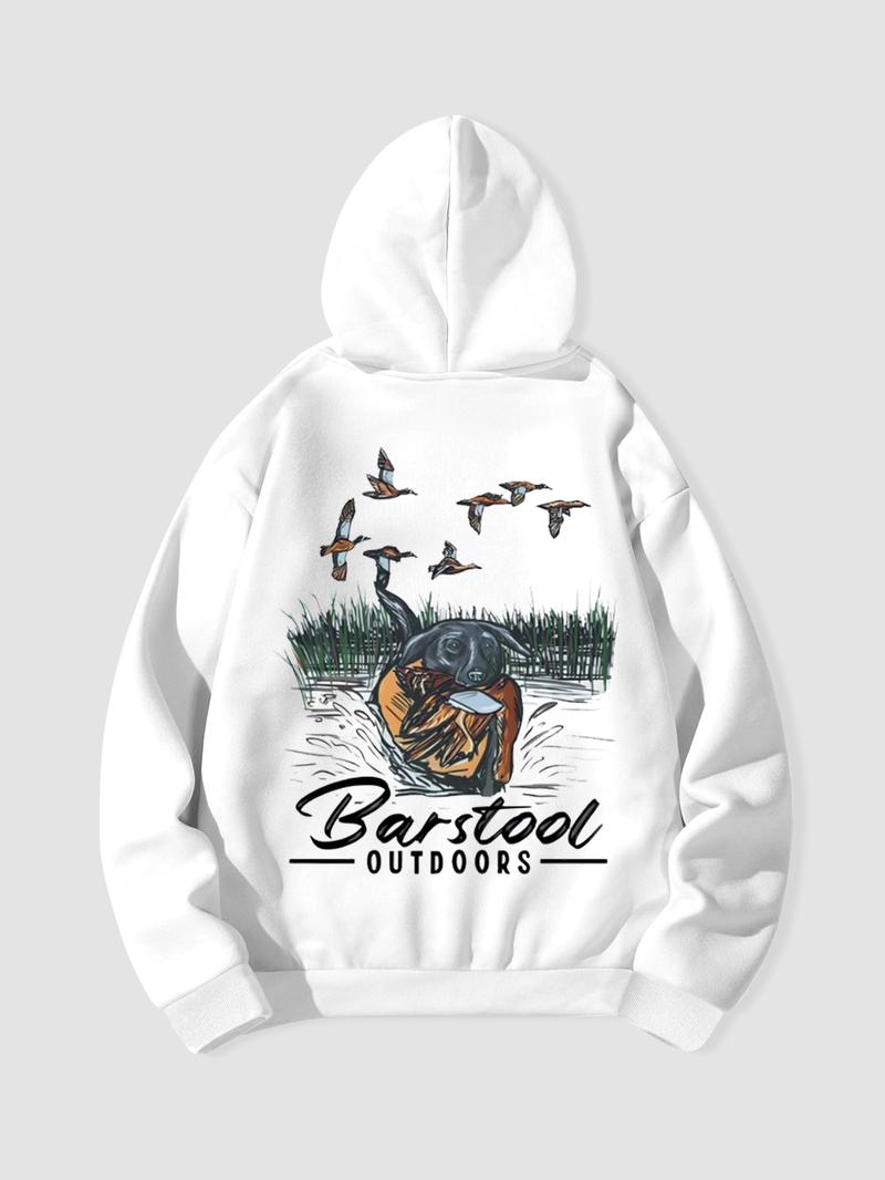 Unisex Men's Duck Hunting Graphic Print Pocket Drawstring Hoodie, Regular Fit Casual Long Sleeve Hooded Sweatshirt, Men's Top for Outdoor Activities