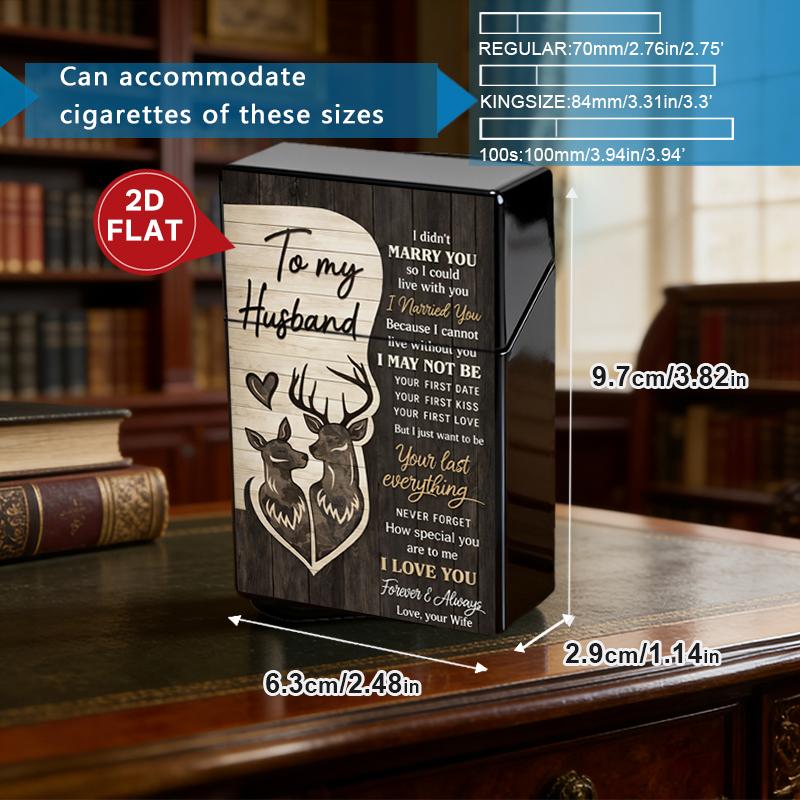 To My Husband Plastic Cigarette Case & Metal Lighter Shell Set, Deer Couple Love Letter Design, Romantic Wedding Anniversary Gift for Men from Wife