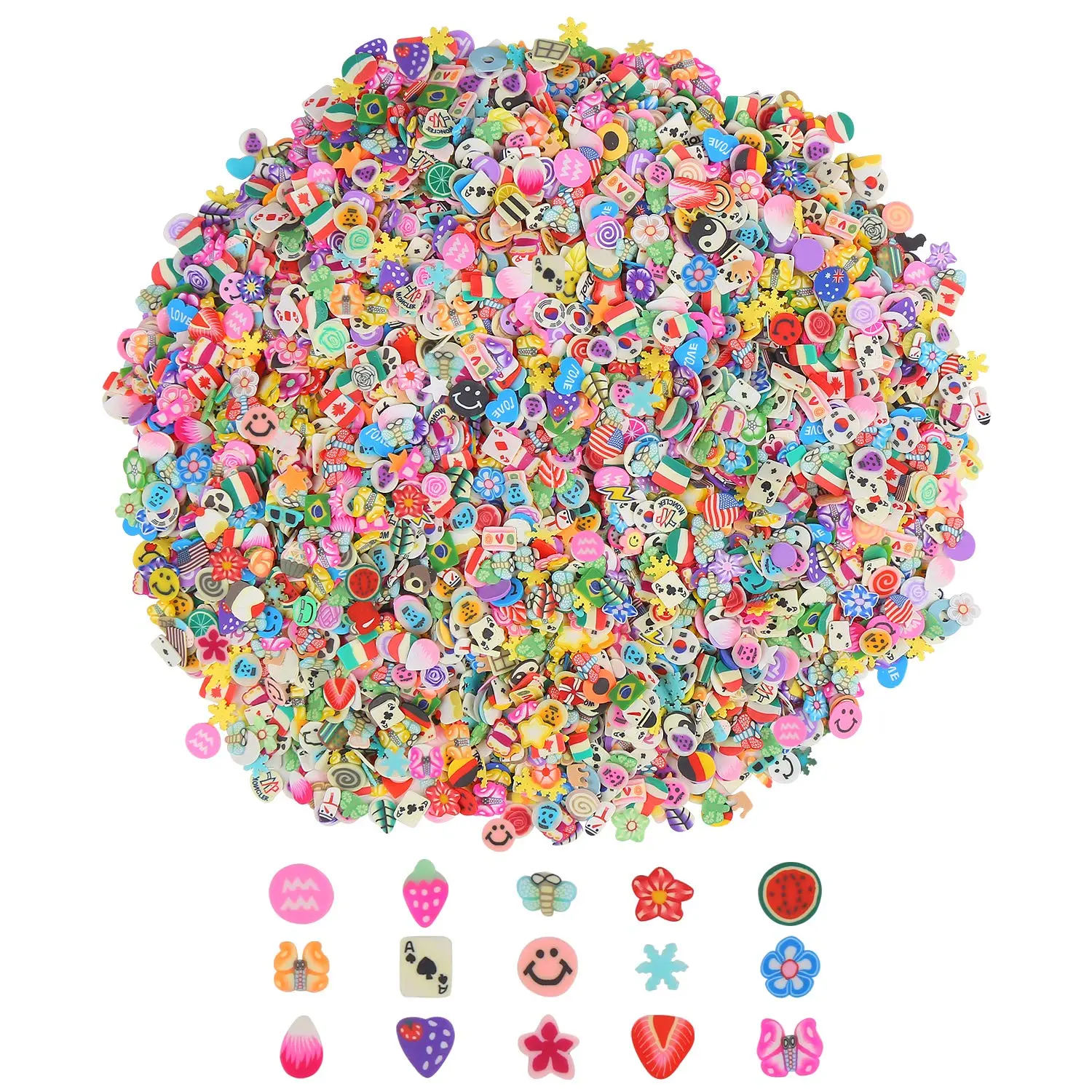 3D Nail Art Polymer Clay Slices, 4500 PCS Bulk Assorted Fruit & Flower Synthetic Beads for Manicures, Slime Craft, DIY Decor