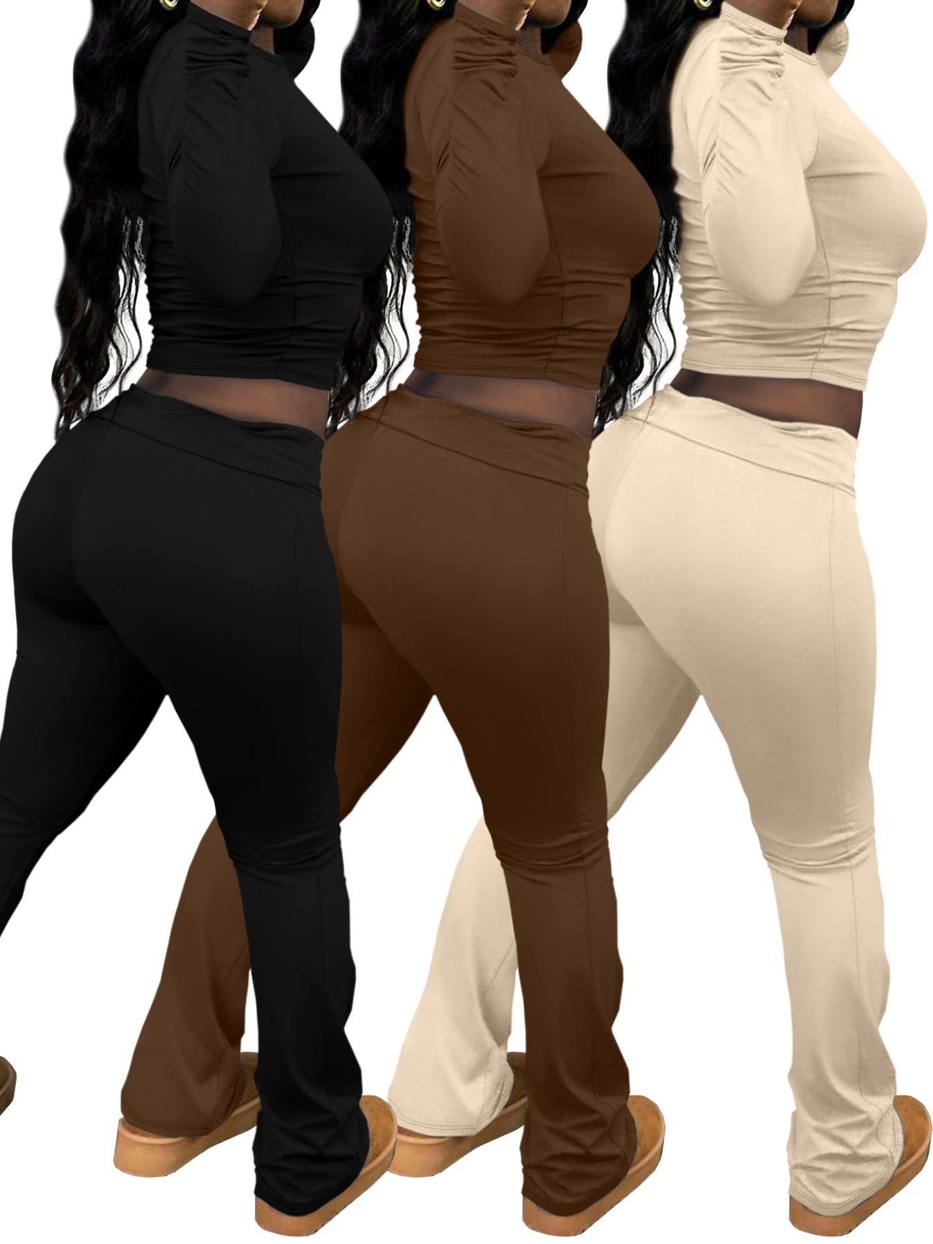 Women's Letter Print Long Sleeve Crop Top & Pants Set, Casual Fashion Cozy Legging Outfits for Daily Outdoor Wear, Women Clothing for Spring & Fall, Sweatsuit Set Outfit