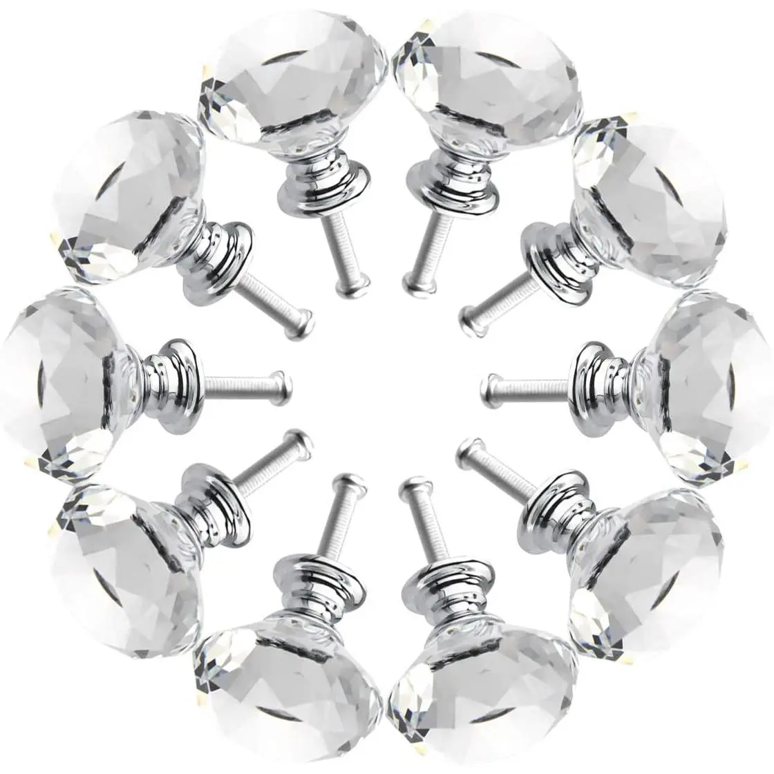 Synthetic Glass Cabinet Knobs, 30mm Pull Handles for Drawers, Kitchen Cabinets, Dresser Cupboards, 10-Count Wardrobe Hardware
