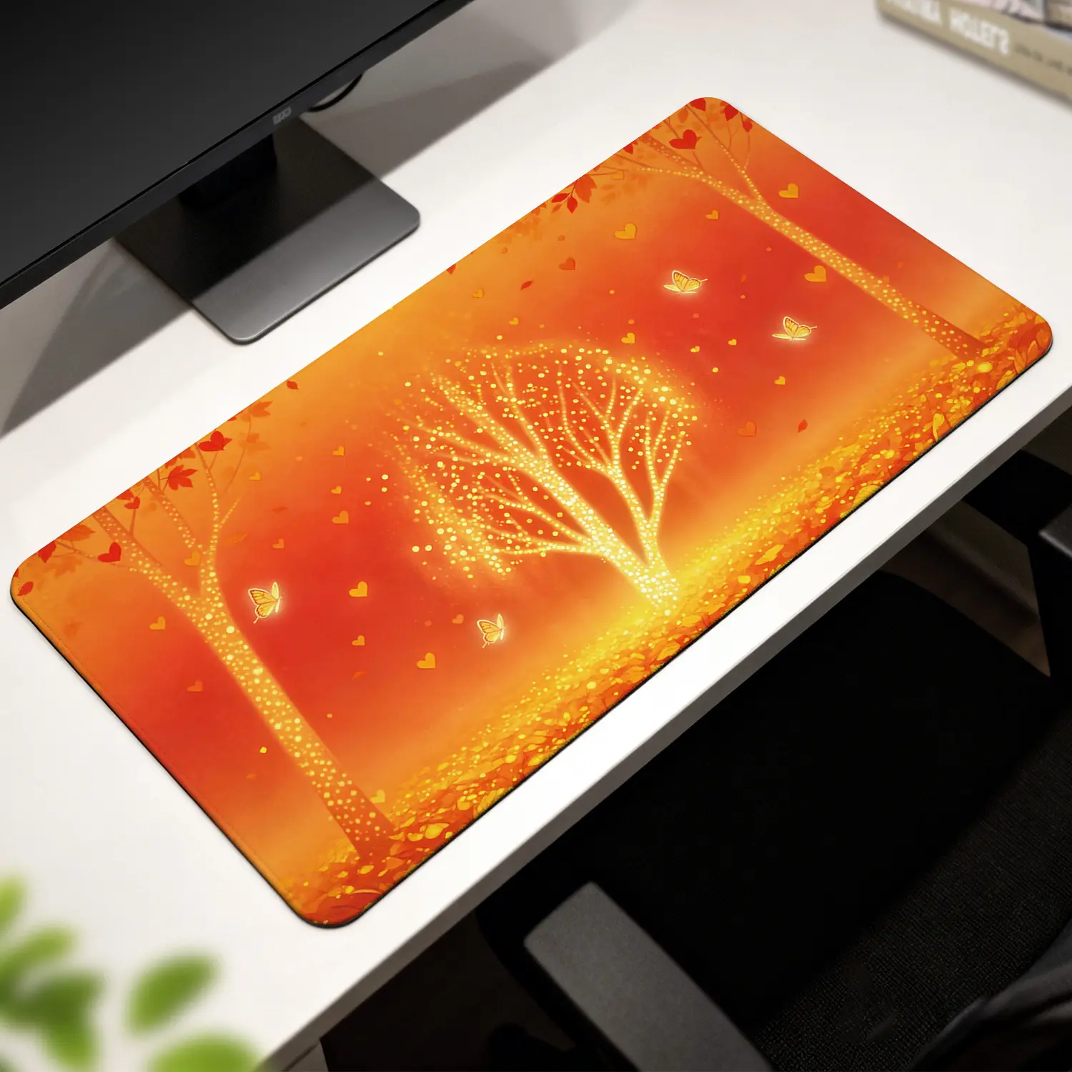 Premium Glowing Golden Tree With Floating Butterflies High Quality Mouse PadModern Office Gaming Comfort ExperienceNonSlip Durable For Daily Work And Play 40*80cm 40*90cm30*70cm