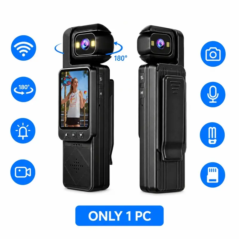 Body Camera 1080P Portable Action Camera, Wearable Vlog Camera with WiFi APP View, IR Night Vision, 7X Digital Zoom, TFT Screen for Outdoor Sports Cycling