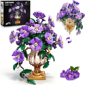 CUBIMANA Flowers Botanicals Building Set with Vase - 2 in 1 Morning Glory Bonsai Building Blocks, Gift for Birthday Plants Arrangement Vintage Wall Flower Pots Home Decor for Adults 12+ (1136PCS)