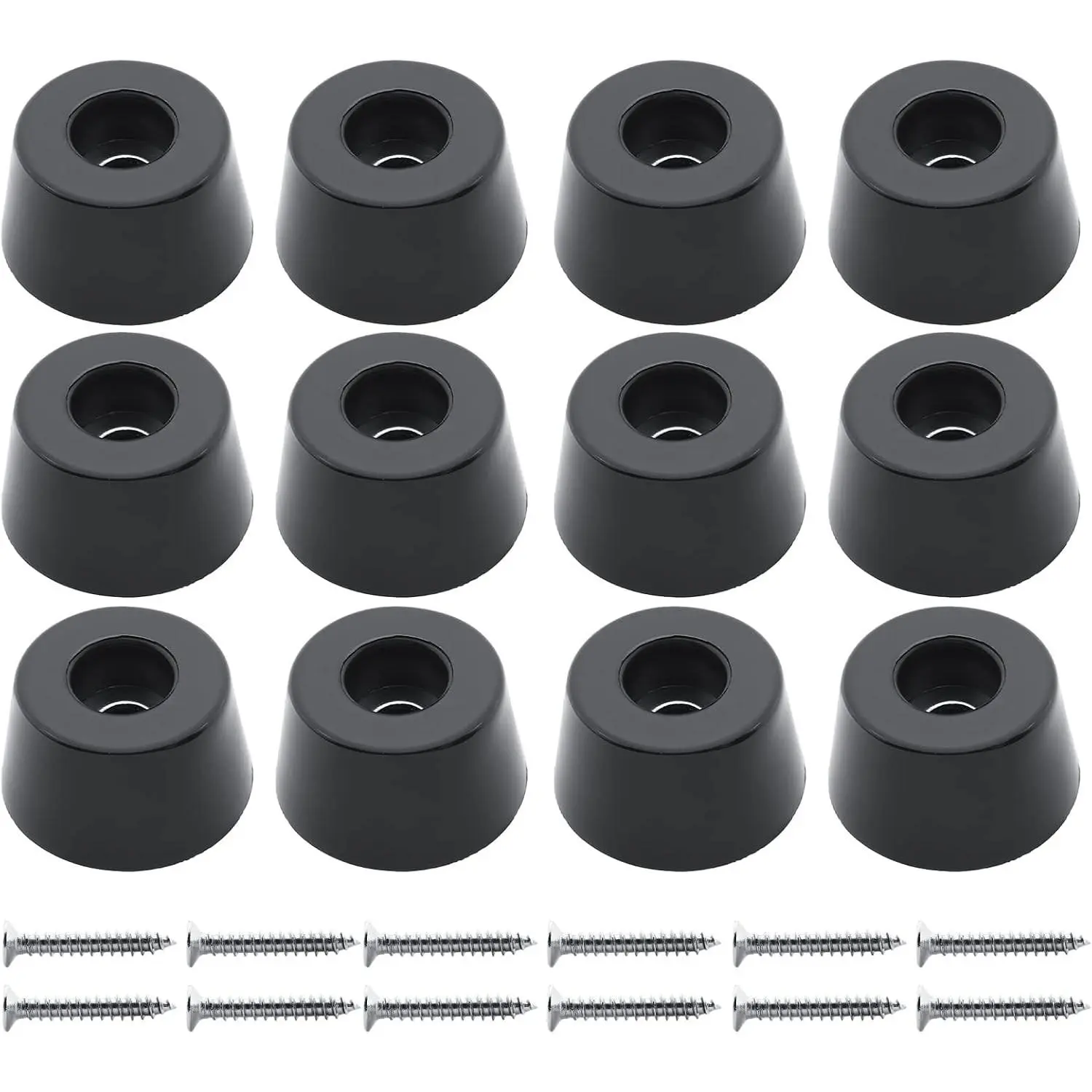12 Pack Round Rubber Feet Bumpers, 1" x 1/2", Non-Slip, with Screws, for Cutting Boards, Electronics, Furniture, Appliances, BlackGift