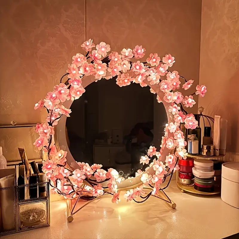 96-Light Cherry Blossom Vine String Lights with 48 LED Beads and 48 Cherry Blossom Flowers, Illuminated Cherry Blossom Branch Lights, Bendable Cherry Blossom Vine Lights, LED Branch Lights, 8 Flashing Modes, USB Powered, DIY Design,solar,potion