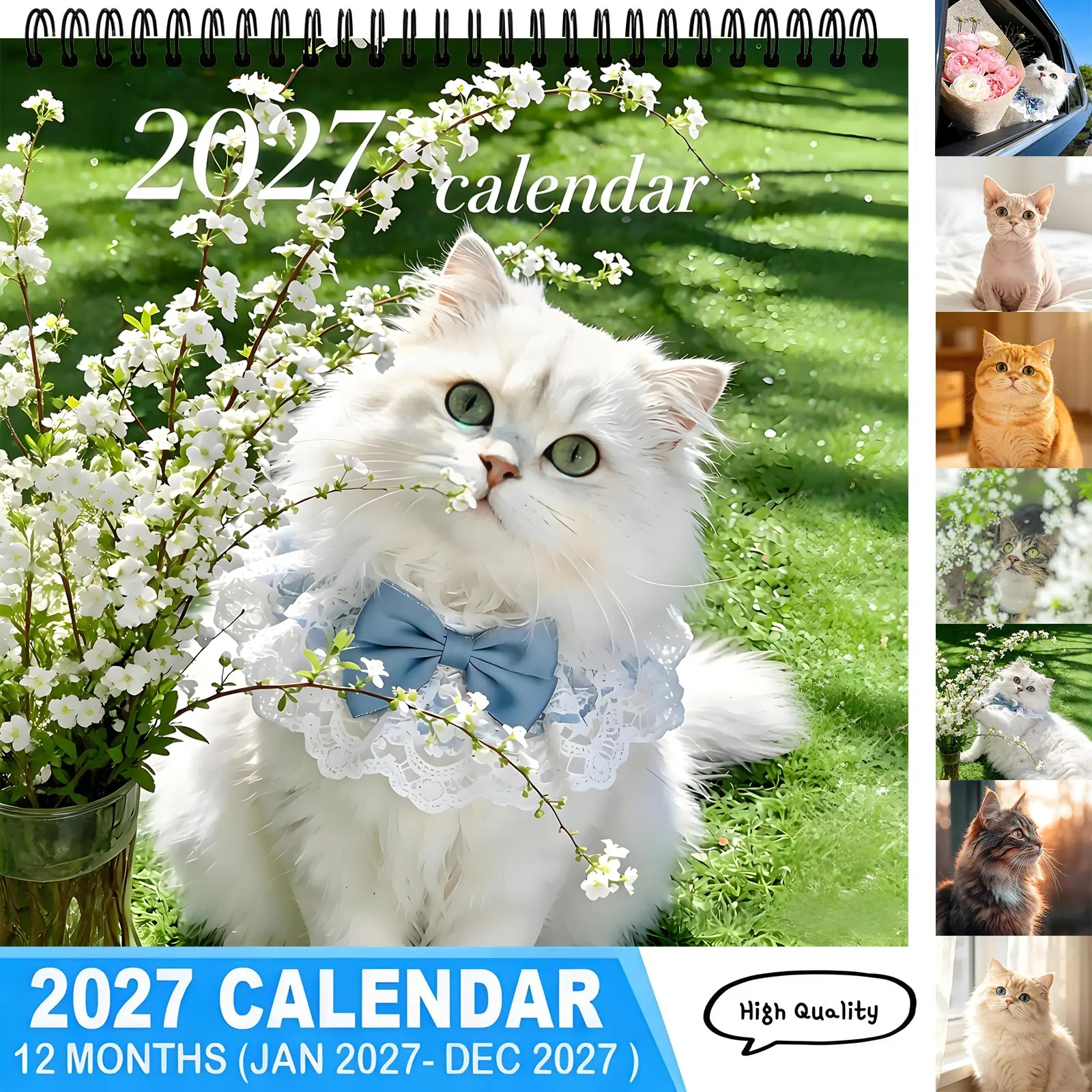 2027 Cute Cat 12-Month Spiral Calendar Jan-Dec High Quality Pet Kitten Photo Desktop Planner Daily Organizer Home Office Decor Gift For Cat Lovers,TikTokMadeMeBuyIt,new year calendar