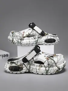 Summer New Men's Camouflage Thick Sole Holey Shoes, Anti-Slip Breathable Sandals, Sizes 39-48, Outdoor Beach Walk, Garden Work, Daily Wear