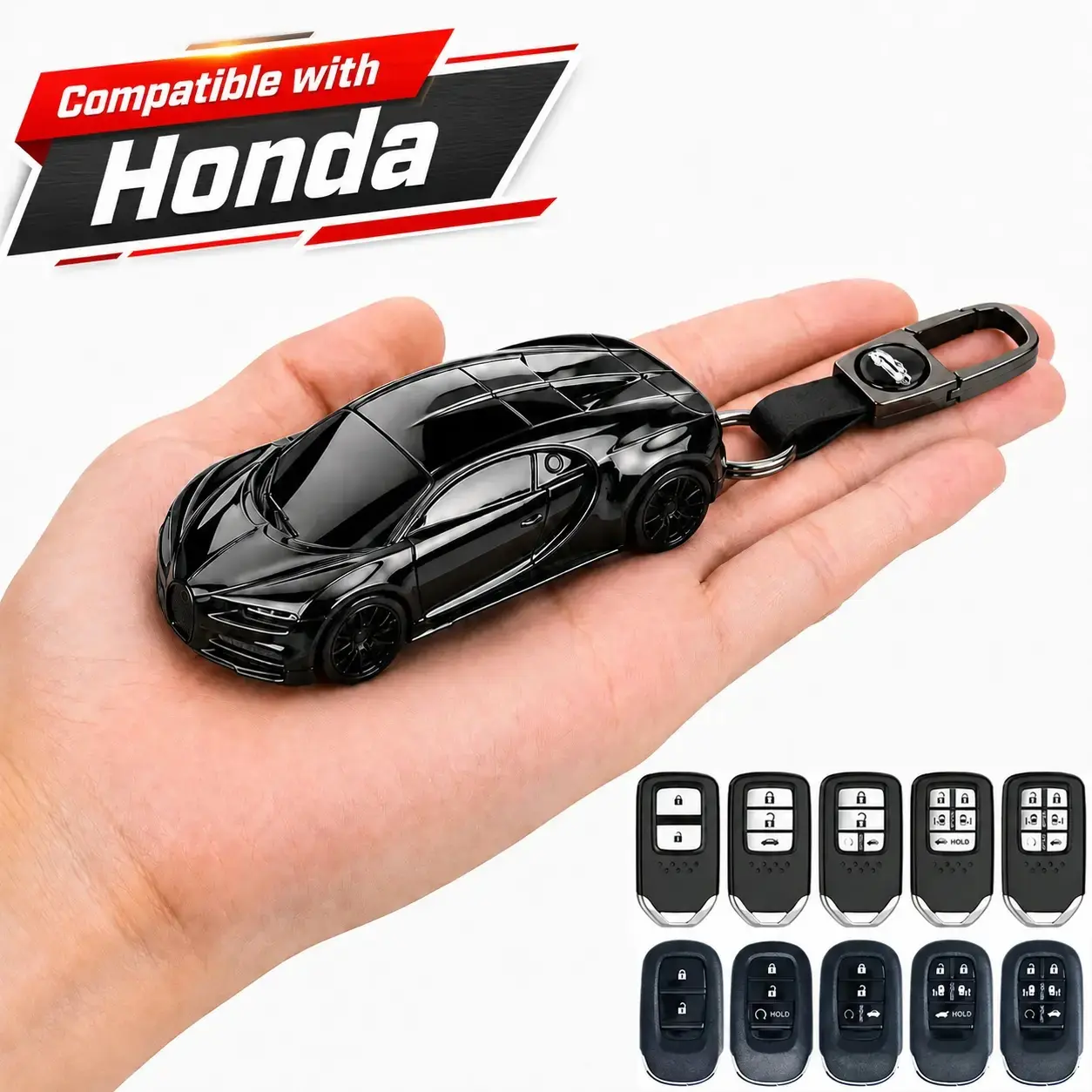 ABS Plastic Car Key Fob Cover for Honda - 2-7 Button, 360° Coverage, Slip-On Install, Sports Styling Interior Accessory for Accord, Jade, Civic, Crider, Vezel, Pilot, CR-V, HR-V, Sport, SI, EX, Greiz, Spirior, Elysion, Fit, City, Crosstour