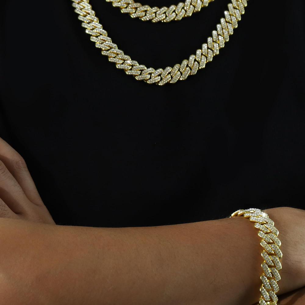 2-Pack Cuban Necklace & Bracelet Set, Hip-Hop Style Jewelry Set, Fashion Cuban Chain with Dragon Beard Buckle Design (14mm Necklace), Ideal for Parties, Gatherings, Christmas & Halloween Gifts